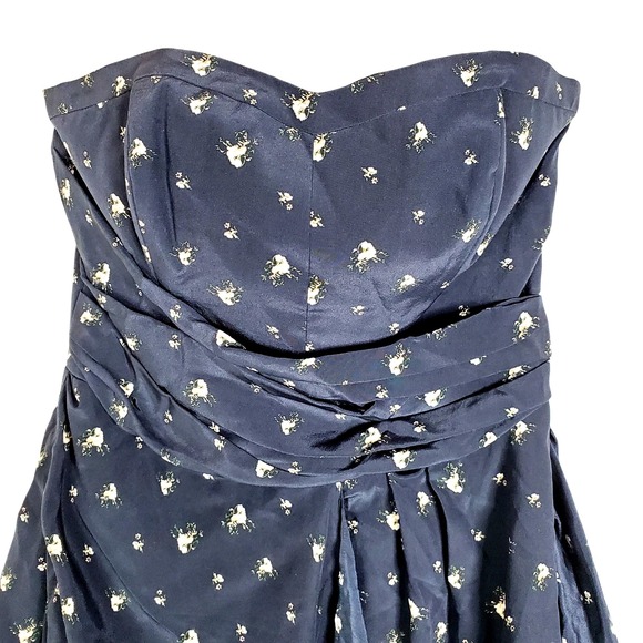 Club Monaco Harper Silk Navy Floral Strapless Mini Dress Size 8 Party Cocktail - Picture 4 of 16
